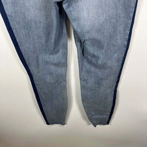 SPANX Jeans Women's Large Blue Two Tone Distressed Ankle Skinny Pull On jeans - Picture 9 of 11
